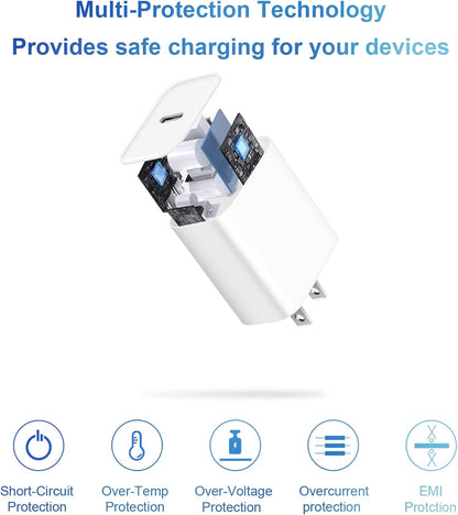 Charger Fast Charging 20W PD USB C Wall Charger with 6FT Fast Charging Cable Compatible iPhone