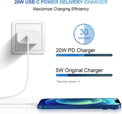 Charger Fast Charging 20W PD USB C Wall Charger with 6FT Fast Charging Cable Compatible iPhone